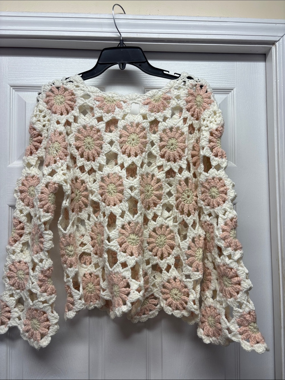 Bibi Granny core Crochet Flower Motif Sweater - Cream & Blush Medium - Picture 3 of 7